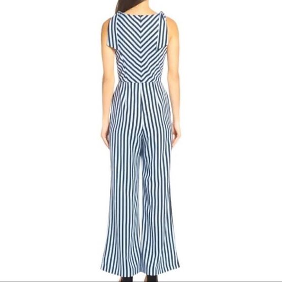 Charles Henry Stripe Tie Shoulder Jumpsuit Navy Size L - Picture 3 of 12